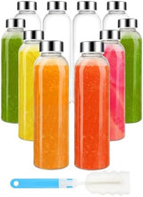 [10 Pack]18 oz Glass Water Bottles with Lids, Juice Bottles, Clear glass juice bottle for juicing, Eco-Friendly Reusable Glass Juicing Bottles with Stainless Steel Lid, BPA Free,Leak-Proof