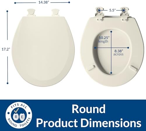 Bemis 500EC Durable Wood Toilet Seat with Easy Clean Hinges, Made in USA, Round, Biscuit