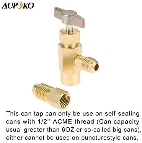 Aupoko R134A Self-Sealing Can Tap with R134A Tank Adapter, 1/2’’ Acme to 1/4’’ SAE Refrigerant Can Bottle Tap Opener with 1/4’’ SAE Female and 1/2’’ Acme Male Adapter