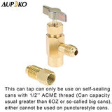 Aupoko R134A Self-Sealing Can Tap with R134A Tank Adapter, 1/2’’ Acme to 1/4’’ SAE Refrigerant Can Bottle Tap Opener with 1/4’’ SAE Female and 1/2’’ Acme Male Adapter