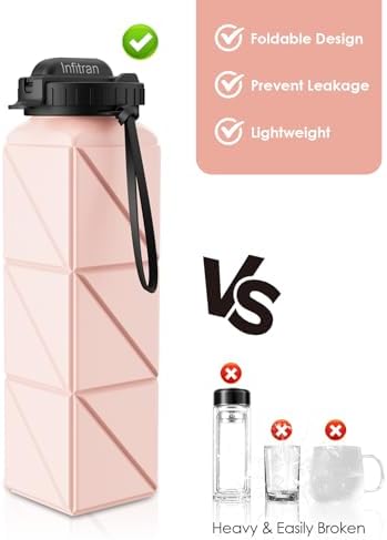 Collapsible Water Bottles, 4 Pack BPA-Free Silicone Foldable Water Bottle Cup with Straw Strap, Leak-Proof Durable Lightweight Bottle for Gym Travel Camping Hiking Running Sport