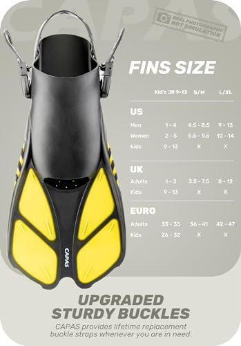 CAPAS Snorkel Fins, Swim Fins Travel Size Short Adjustable for Snorkeling Diving Adult Men Women Kids Open Heel Swimming Flippers