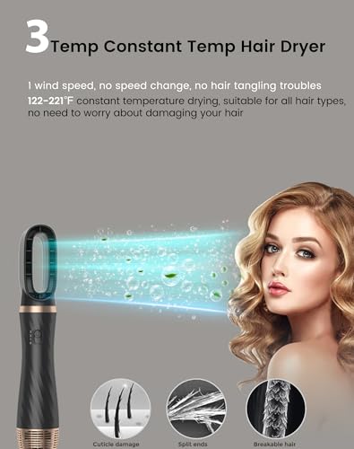 Hair Blow Dryer Styler Set, 5 in 1 Hot Air Brush Auto Wrap Curlers & Straightener & Volumizer Pro Kit, Ionic Technology, 60000RPM High Speed Drying, Round Comb Multi Styler Anion Electric