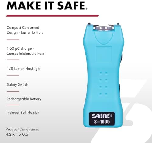 SABRE Pepper Spray & 2-in-1 Stun Gun with Flashlight, Self Defense Kit, Fast Flip Top Safety, Finger Grip for Better & Faster Aim, Painful 1.60 µC Charge, 120 Lumen LED Light, Rechargeable, 0.54 fl oz
