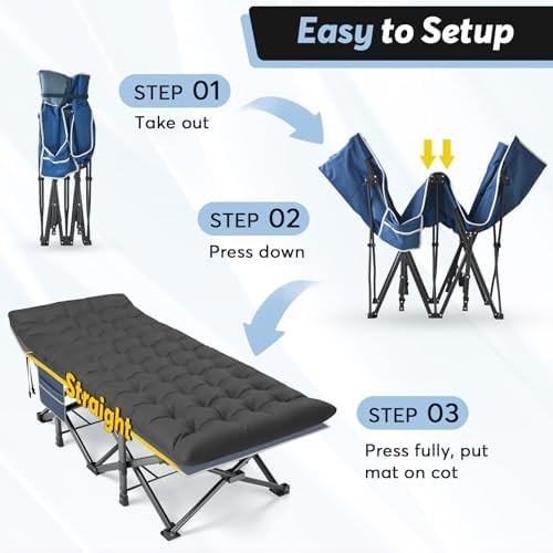 Slendor XXL Camping Cot, Oversized Cot for Adults, 79" L x 32" W x 19" H Sleeping Bed with Mattress, Carry Bag, Folding Camping Cot Bed for Travel, Guest, Support 500lbs