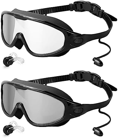Rantizon Swim Goggles 2 Pack, Wide View Anti Fog&UV Swimming Goggles for Audlt, No Leaking Pool Accessories for Men Women Kid