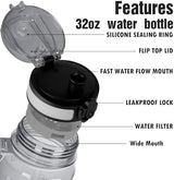 OLDLEY Water Bottle, 32oz Motivational Sports Water Bottle with Time Marker - Times to Drink - Tritan, BPA Free, Wide Mouth Leakproof,Smoke Grey (1 Bottle)