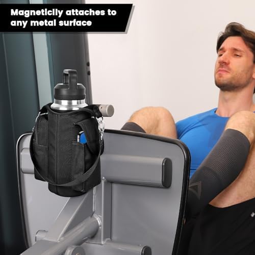 icolor Magnetic Gym Bag Water Bottle Carrier Holder with Phone Pockets & Shoulder Strap,5 Built-in Magnets Gym Bottle Pouch Sleeve,Magnetic Bag Gym Accessories Organizer for Men Women