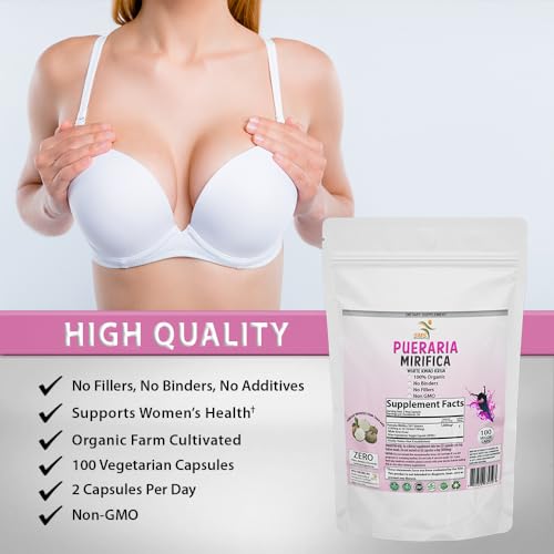 100 Caps Pueraria Mirifica White Extract Powder, 100% 10:1 Potent, Organic, 1,000mg Per Servings, Non GMO from Thailand, Premium Quality, Vegan