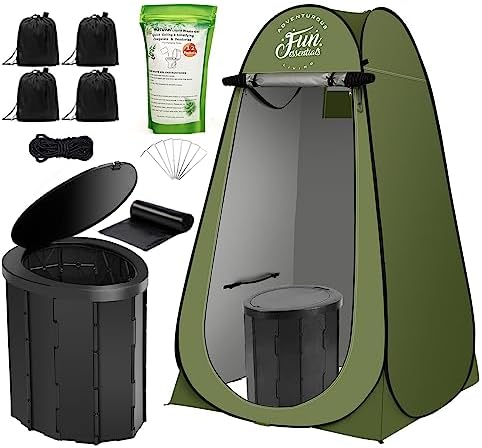 Portable Toilet Kit Adults, Pop Up Privacy Tent, X Large Camping Folding Toilet, 12 bags, 12 pack Liquid Waste Gel, Washable Foldable For Travel,RV, Outdoor