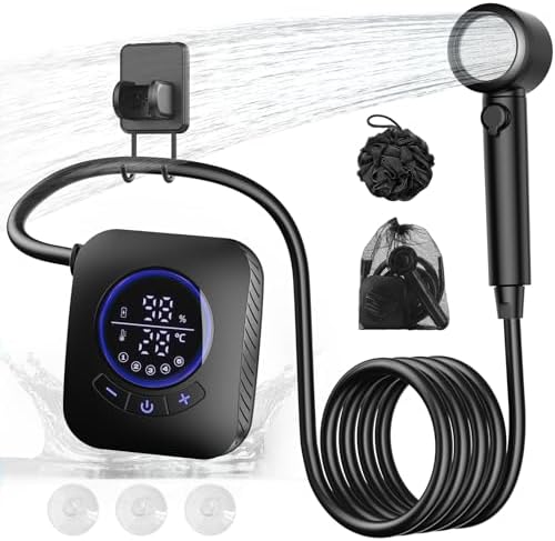 Portable Shower - 8000mAh Rechargeable Camping Shower Pump with Bath Sponge, 4 Spray Modes, IPX8 Waterproof, Ideal for Outdoor Camping, Travel, Car Washing, Pet Bathing, and Watering Plants
