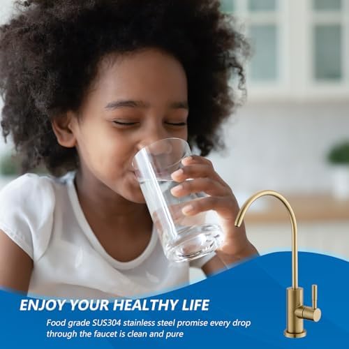 WEWE Drinking Water Faucet for Kitchen Sink, Gold Kitchen Water Filter Faucet Stainless Steel for Reverse Osmosis or Water Filtration System Beverage Non-Air Gap RO Faucet Brushed Nickel Finish