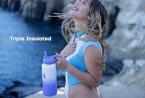 HYDRO CELL Stainless Steel Insulated Water Bottle with Straw - For Cold & Hot Drinks - Metal Vacuum Flask with Screw Cap and Modern Leakproof Sport Thermos for Adults (Lavender/White 32oz)