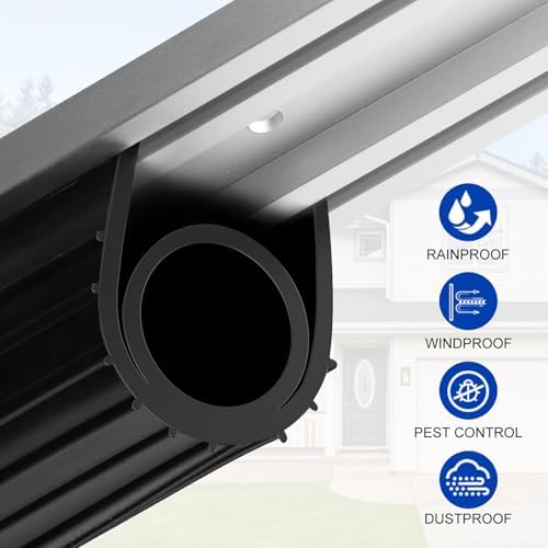 DGSL Garage Door Seals Bottom Rubber Weather Stripping Kit Seal Strip Replacement,Universal Weatherproof Threshold Buffering Sealing Rubber 5/16 Inch T Ends, 3 3/4 Inch Width (12 Ft, Black)