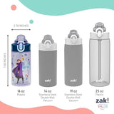 Zak Designs Disney Frozen Sage Kids Water Bottle For School or Travel, 16oz Durable Plastic Water Bottle With Straw, Handle, and Leak-Proof, Pop-Up Spout Cover, 2-Pack Set (Anna & Elsa)
