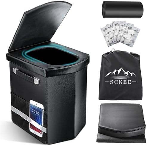 Sckee 2025 Upgraded XL Portable Toilet for Adults,16.5'' Tall Camping Toilet with Lid and Convenient Carry Bag, Portable Potty for Camping, Hiking, Car Travel,Truck, RV, Boating, Road Trips, Beach