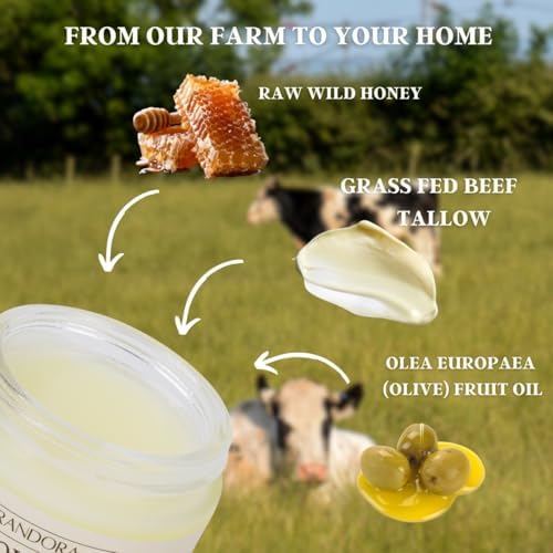 FRANDORA Beef Tallow and Honey Balm for Skin, All-Natural Moisturizer for Face and Body, Hydrating Grass-Fed Beef Tallow & Raw Wild Honey Blend