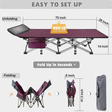 ABORON Folding Camping Cot W/Mat for Adults, Heavy Duty Outdoor Bed with Carry Bag,1200 D Layer Oxford Travel Camp Cots (1, Red Stripe with Blue Pad)