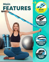 Stretching Strap with Loops - Non Elastic Stretch Band for Physical Therapy, Yoga Strap for Stretching Equipment, Stretch Bands for Exercise and Flexibility - Fascia, Hamstring & Leg Stretcher Belt