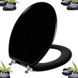 Black Round Toilet Seat Natural Wood Toilet Seat with Zinc Alloy Hinges, Easy to Install also Easy to Clean, Scratch Resistant Toilet Seat by Angol Shiold (Round, Black)