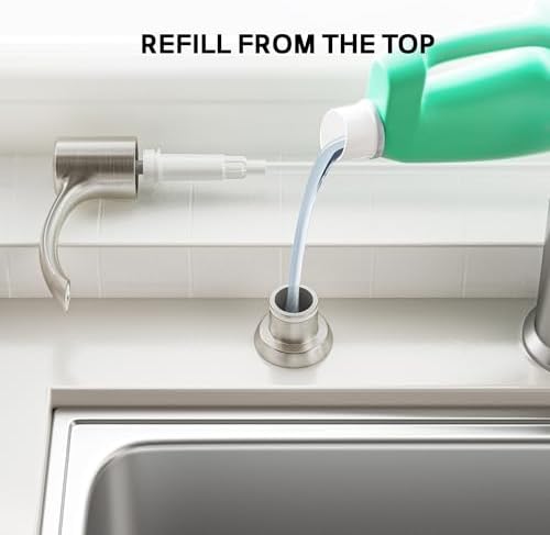 SAMODRA Built in Kitchen Sink Soap Dispenser (Brushed Nickel) with 13 oz Large PET Lotion Bottle, Refill from Top