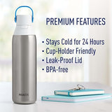 Brita Stainless Steel Premium Filtering Water Bottle, BPA-Free, Reusable, Insulated, Replaces 300 Plastic Water Bottles, Filter Lasts 2 Months or 40 Gallons, Includes 1 Filter, Stainless - 20 oz.