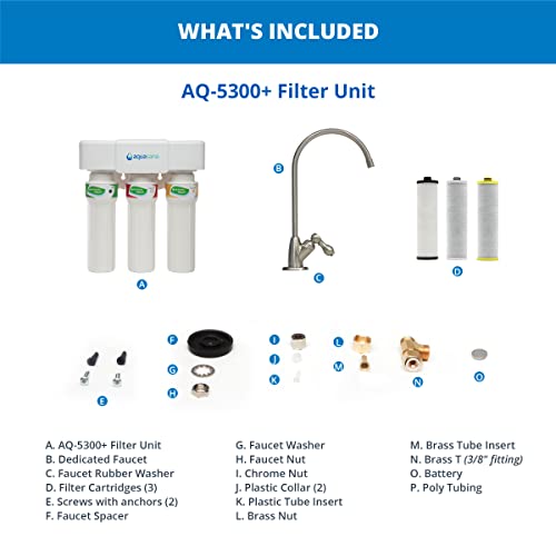Aquasana Under Sink Water Filter System - Reduces PFAS, Lead, & Chlorine in Drinking Water - Under Counter Claryum Filtration for Kitchen - 3-Stage Max Flow - Brushed Nickel Faucet - AQ-5300+.55