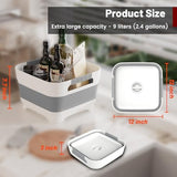 2.4 Gal Collapsbile Wash Basin with Drian Plug,9L Dish Pan for Soaking Baby Bottles,Portable Sink, Multiuse Foldable Bucket,Ice Beverage Tubs for Camping, Vegetable Washing, RV (Gray)