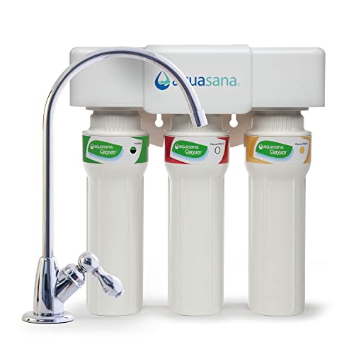 Aquasana Under Sink Water Filter System - Reduces PFAS, Lead, & Chlorine in Drinking Water - Under Counter Claryum Filtration for Kitchen - 3-Stage Max Flow - Chrome Faucet - AQ-5300+.56