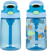 Contigo Kids Water Bottle with Redesigned AUTOSPOUT Straw, 14oz., 2 Pack, Blue Poppy and Periwinkle & Blue Poppy with Periwinkle and Into the Clouds