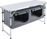 Camping Table, Folding Camping Table with Storage, Portable Kitchen Table, Lightweight, 3 Heights Adjustable Camping Furniture for BBQ, Picnic, Camping, Hiking, Beach, and Indoor