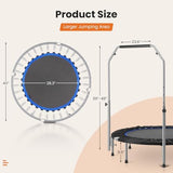 Sweetcrispy 40" in/48 in Mini Fitness Trampoline - 330LBS Foldable Exercise Rebounder with Adjustable Handle, Stable and Quiet, for Adults Indoor/Outdoor Workout