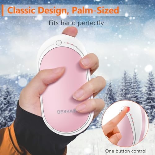 BESKAR Rechargeable Hand Warmer, 5200mAh Electric Hand Heater, Double-Sided Heating, USB Quick Charge, Portable Pocket Hand Warmer for Outdoor, Golf, Raynauds - Winter Gift