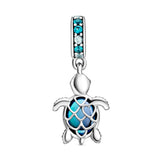 PANDORA Murano Glass Blue Sea Turtle Dangle Charm - Compatible Moments Bracelets - Jewelry for Women - Gift for Women - Made with Sterling Silver & Man-Made Crystal