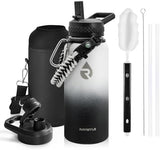 Insulated Water Bottle 32 oz, Triple Wall Vacuum Stainless Steel (Cold for 48 Hrs), Leak Proof & Non-BPA, Modern Water Flask Jug with Paracord Handle & Straw Spout Lids, Ombre: White/Black