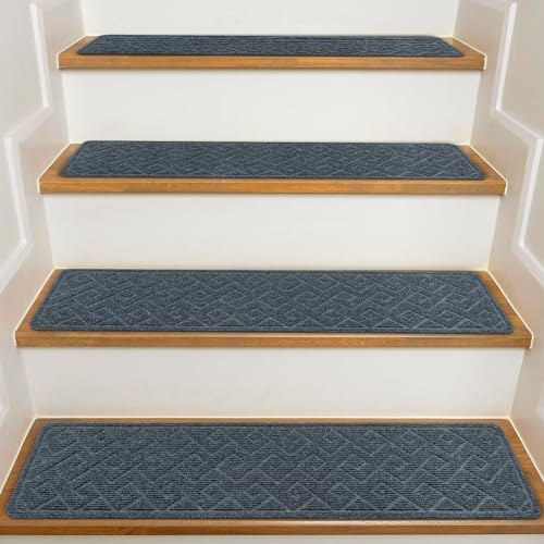 Stair Treads for Wooden Steps Indoor, 15 Pack 8" X 30" Non Slip Carpet Stair Treads with Reusable Adhesive for Kids Elders and Dogs, Surface Polyester TPR Backing Stair Rugs
