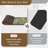 Carpet Stair Treads Non Slip 15PCS, 8" X 30" Edging Stair Runner for Wooden Steps Indoor, Resistant Stair Rug with Reusable TPE Adhesive Backing, Residue Free Mat for Elders, Pets, Amber&Cyan