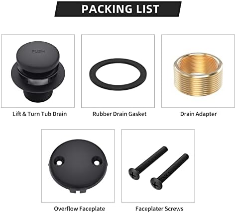 Matte Black Bath Tub Drain and Overflow Kit, Universal All Metal Tip-Toe Bathtub Drain Replacement Kit with Fine/Coarse Thread