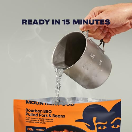 BIGHORN Mountain Food Bourbon BBQ Pulled Pork and Beans - premium freeze dried meals for backpacking food - dehydrated camping food for backpacking meals - 2 Serving