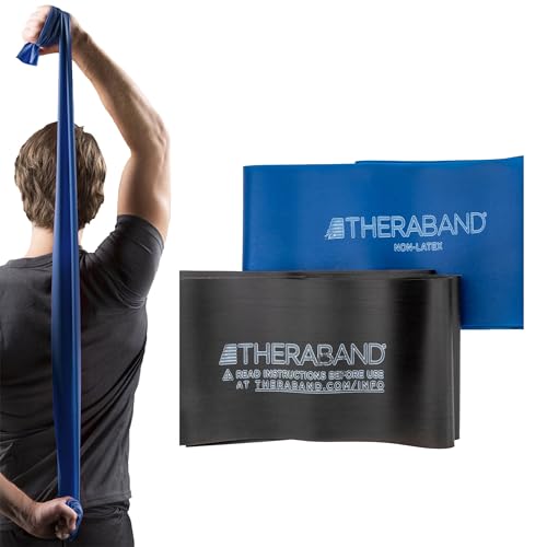 THERABAND Resistance Bands Set, Professional Elastic Band For Upper & Lower Body Exercise, Strength Training without Weights, Physical Therapy, Lower Pilates, & Rehab, Blue & Black, Advanced