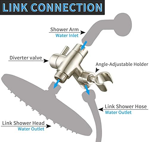 G-Promise Solid Metal Shower Arm Diverter with Holder for Hand Held Showerhead and Fixed Spray Head, G 1/2 3-Way Bathroom Universal Diverter System Replacement Part (Brushed Nickel)