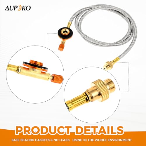 Aupoko Camping Gas Stove Extension Hose 1m, Camping Fuel Canister Valve Tube Pipe Hiking Stove Butane Gas Adapter Convert Connector (1 Meter Flat Gas Tank Extension Tube)
