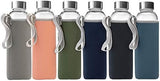 Epica 18oz Glass Water Bottles, Reusable Glass Juice Bottles with Lids, Set of 6 with Sleeves, Gym, Office