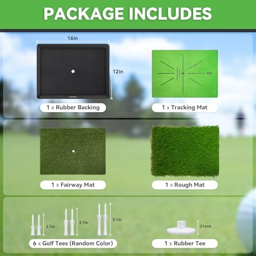 Golf Hitting Mat | Golf Training Mat for Swing Path Feedback/Detection Batting | Extra Replaceable Golf Practice Mat 16"x12" | Golf Gifts for Men/Women for Home Indoor Outdoor