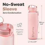 Hydracy Water Bottle with Time Marker -Large BPA Free Water Bottle & No Sweat Sleeve -Leak Proof Gym Bottle with Fruit Infuser Strainer & Times to Drink -Ideal for Fitness Sports & Outdoors