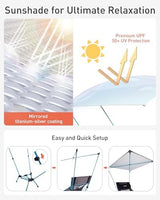 TOURIT Folding Beach Chair with Sunshade, Portable Camping Backpack Chair with Head Support, Low Profile, Lightweight High Back Design for Adults, UPF 50+ Sun Protection, Supports 380 lbs, Black