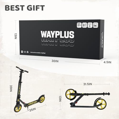 Kick Scooter for Ages 6+,Kid, Teens & Adults. Max Load 240 LBS. Foldable, Lightweight, 8IN Big Wheels for Kids, Teen and Adults, 4 Adjustable Levels. Bearing ABEC9