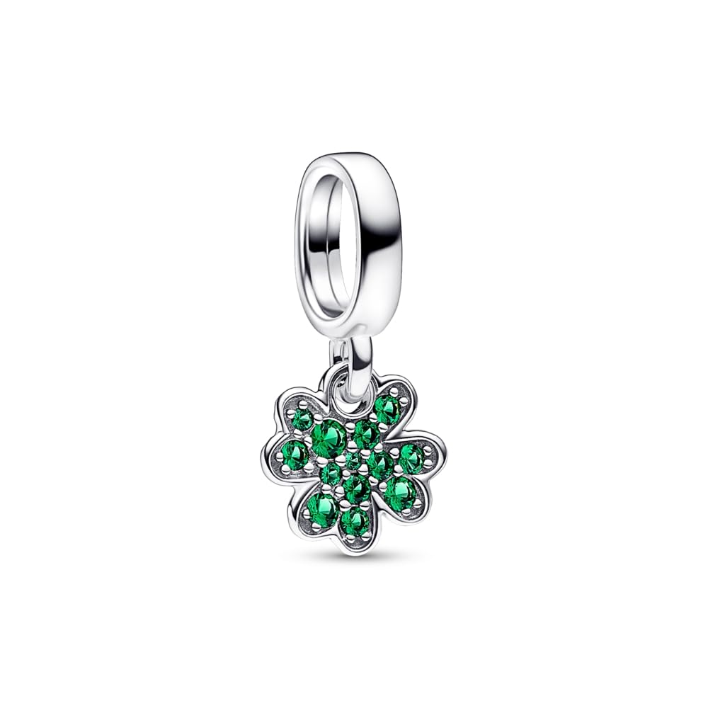 Pandora Four Leaf Clover Dangle Charm - Gift for Her - Sterling Silver with Man-Made Crystals - with Present Box