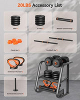 FEIERDUN Adjustable Dumbbells, 20/30/40/45/70/90lbs Free Weight Set with Connector, 5 in1 Dumbbells Set Used as Barbell, Kettlebells, Push up Stand, Weight Plate, Fitness Exercises for Home Gym Suitable Men/Women