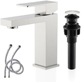 KENES Single Handle Bathroom Sink Faucet, Brushed Nickel Vanity Faucet for Bathroom Sink, with Pop Up Drain Stopper & Water Supply Lines LJ-9031